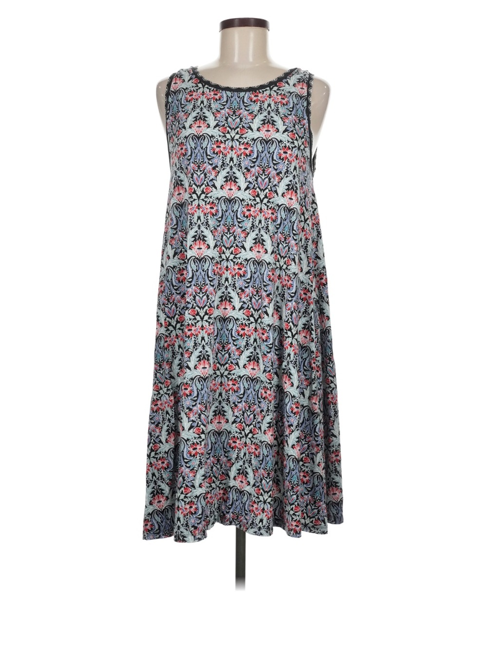 LOFT XSM Sleeveless Floral Print A-Line Dress in Blue and Pink